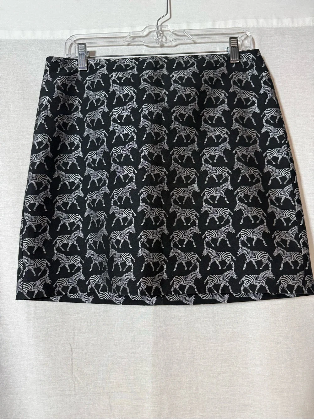 J. Crew Black Mini Skirt with White Zebra Print Size 6